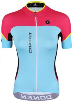 חולצת רכיבה לנשים  שרוול קצר תכלת / אדום