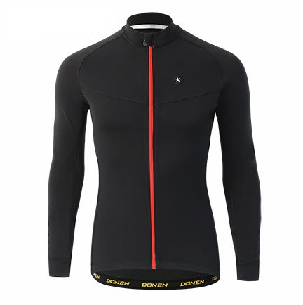 חולצת רכיבה לחורף - פליז שחור / פס אדום.  יוניסקס